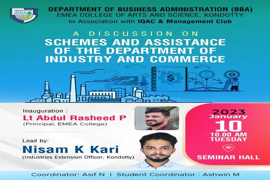 A DISCUSSION ON SCHEMES AND ASSISTANCE OF THE DEPARTMENT OF INDUSTRY AND COMMERCE