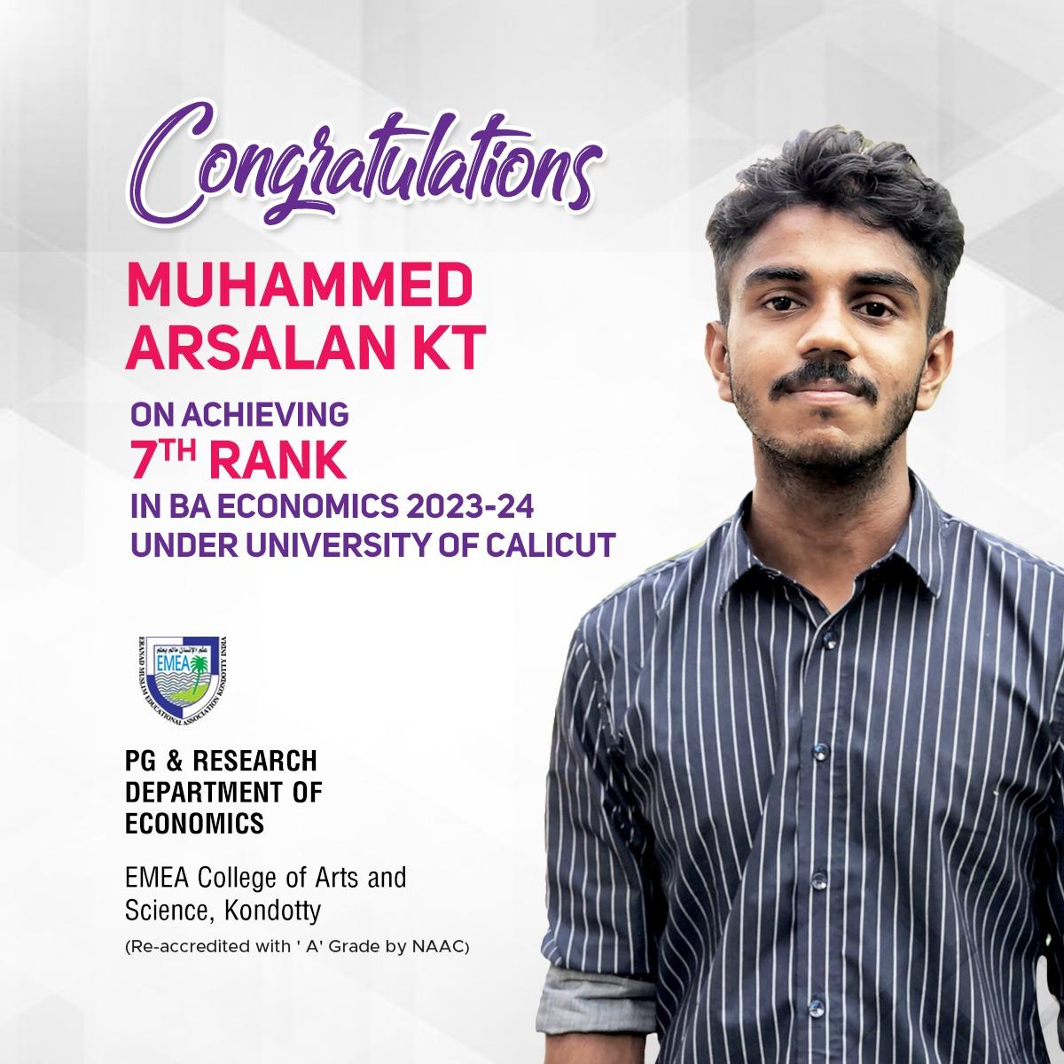 7th Rank in BA ECONOMICS 2023-2024