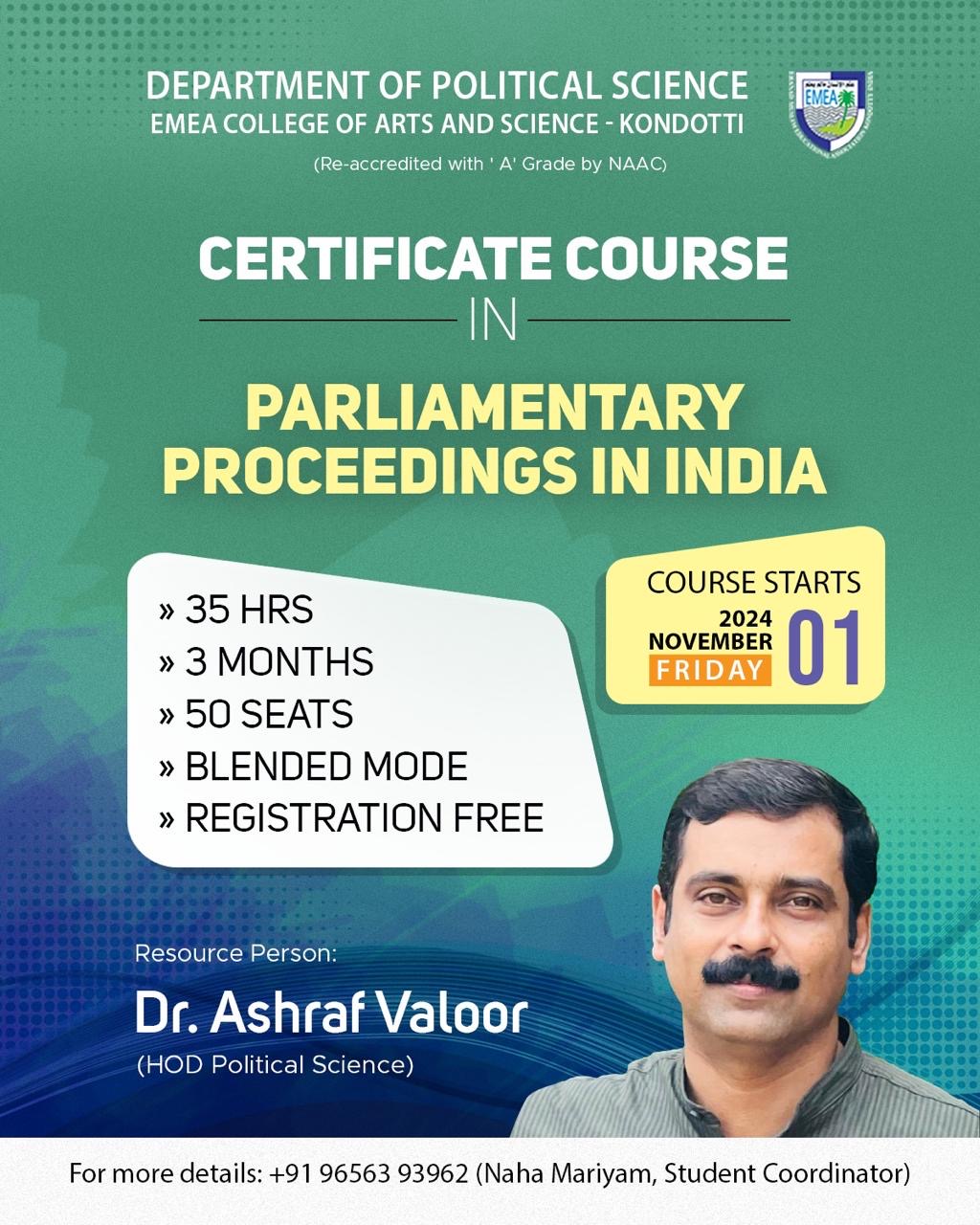 Certificate Courses in Parliamentary Proceedings