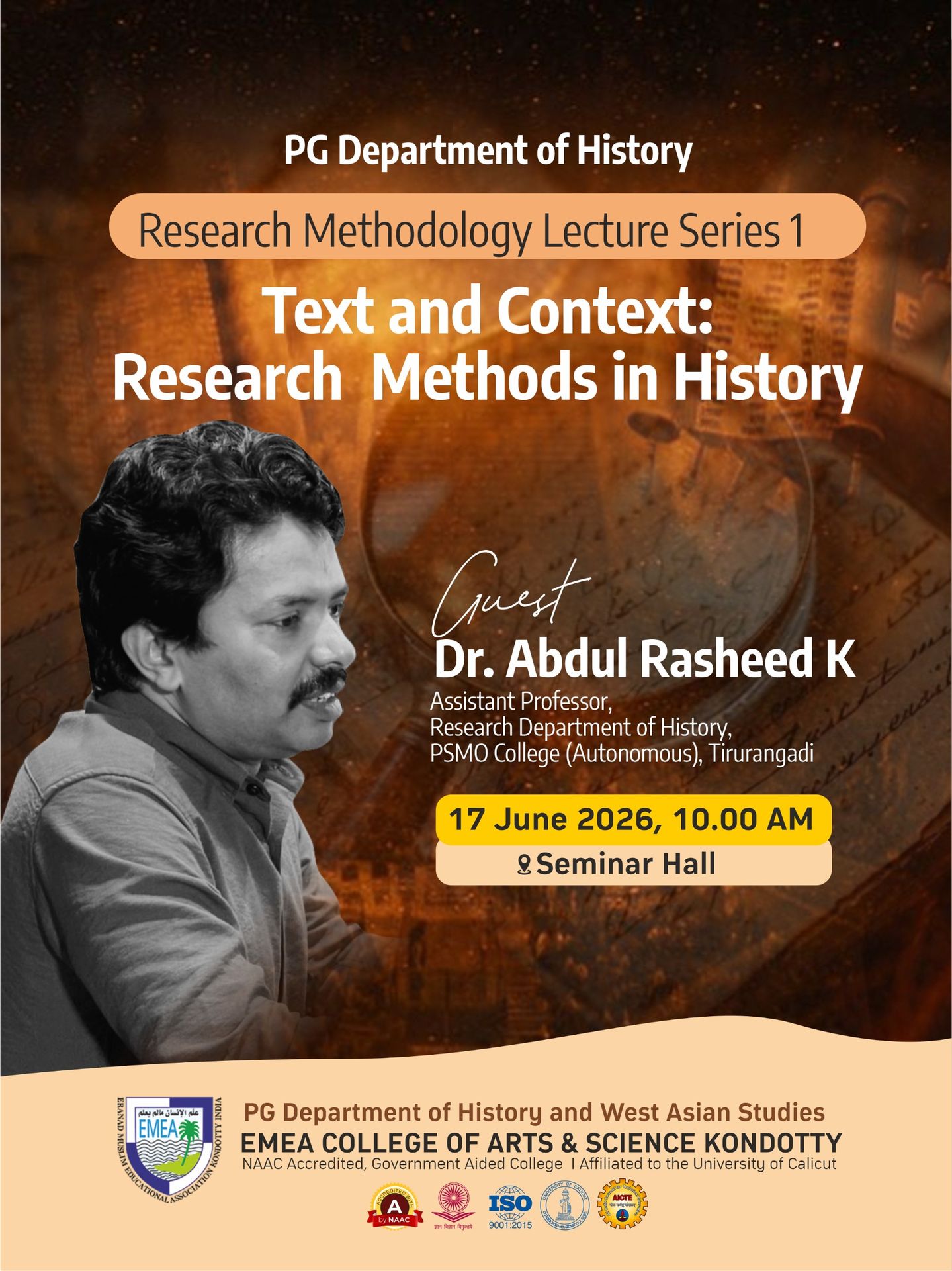 Research Methodology Lecture Series-“Text and Context: Research Methods in History”