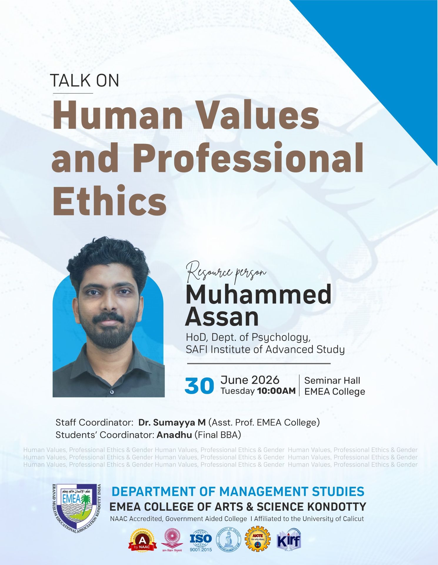 Talk on Human Values and Professional Ethics
